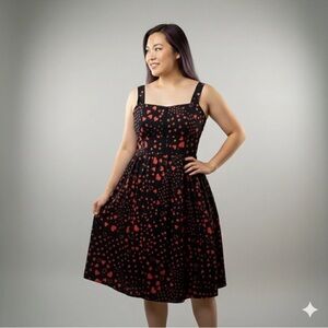 Avec Les Filles Black Midi Dress with Red Accents